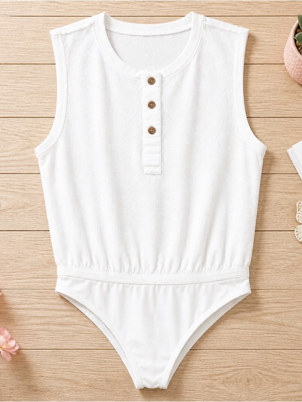 Free‎ People Peek Aye Bodysuit White Buttons Sleeveless Cotton L NWT
